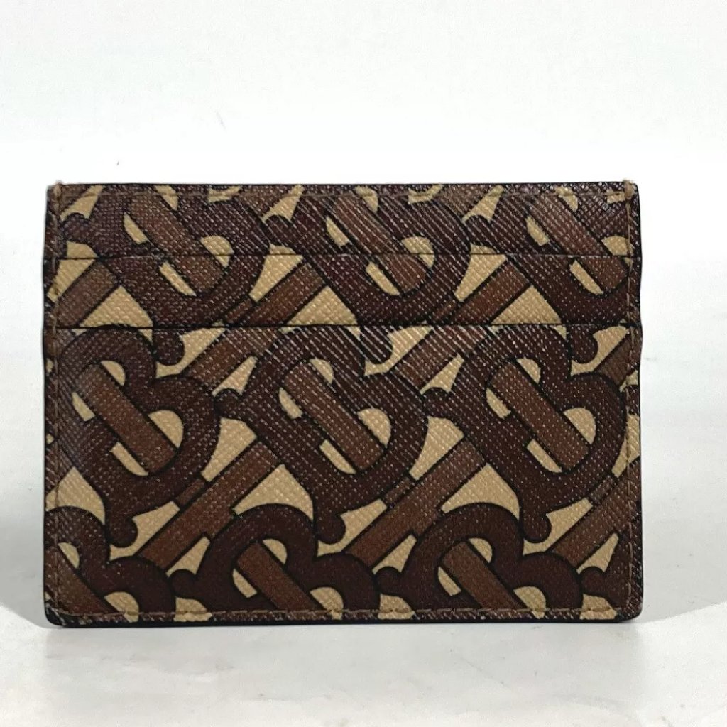 Burberry Tb Logo Business Card Holder Pass Case Card Case Leather Brown
